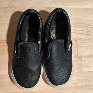 Vans Kids Black Perforated Slip-On Sneakers with White Sole